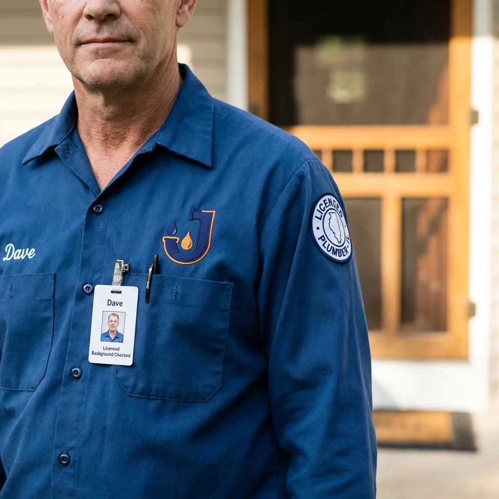 Licensed plumber showing ID badge in Pomeroy, WA