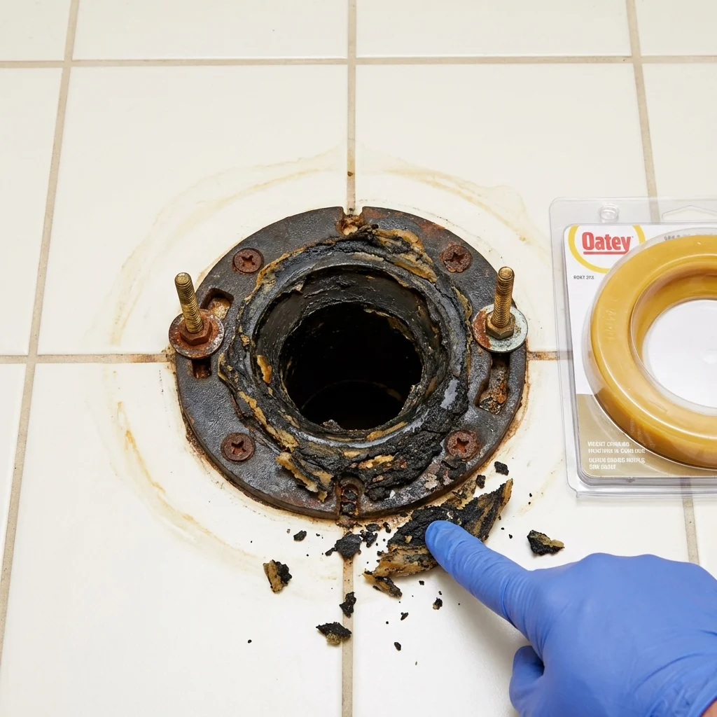 Failed wax ring showing water seepage at the base of a toilet in a Pomeroy, WA home